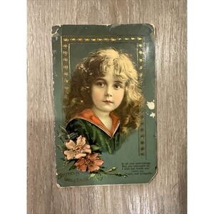 c1910's Pretty Girl Brown Curly Hair Flowers Gel Gold Gilt‎ Antique Postcard